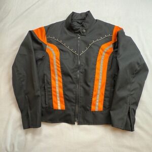 Revolution‎ Gear Motorcycle Jacket Black Orange Reflective Studded Biker Small